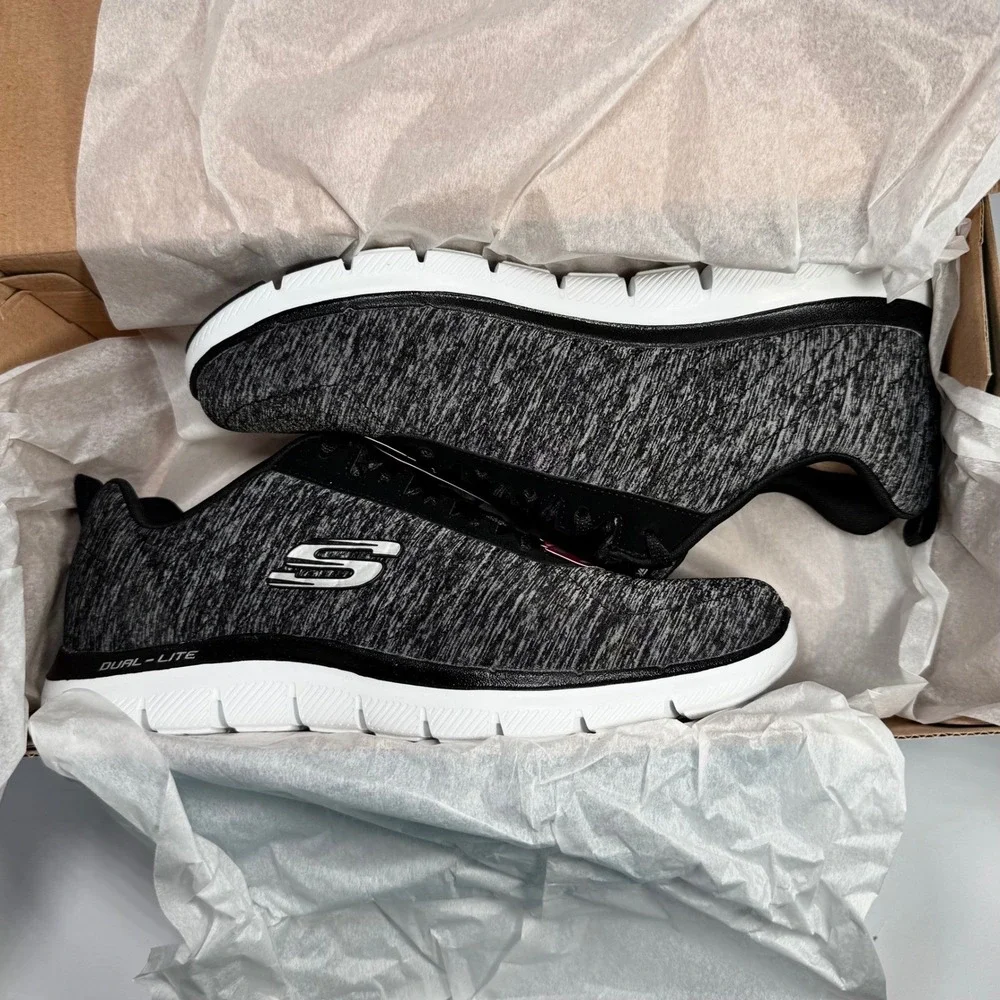 Skechers Flex Appeal 2.0 Womens 9.5 Wide Memory Foam Sneakers Black Comfort New - Picture 7 of 11